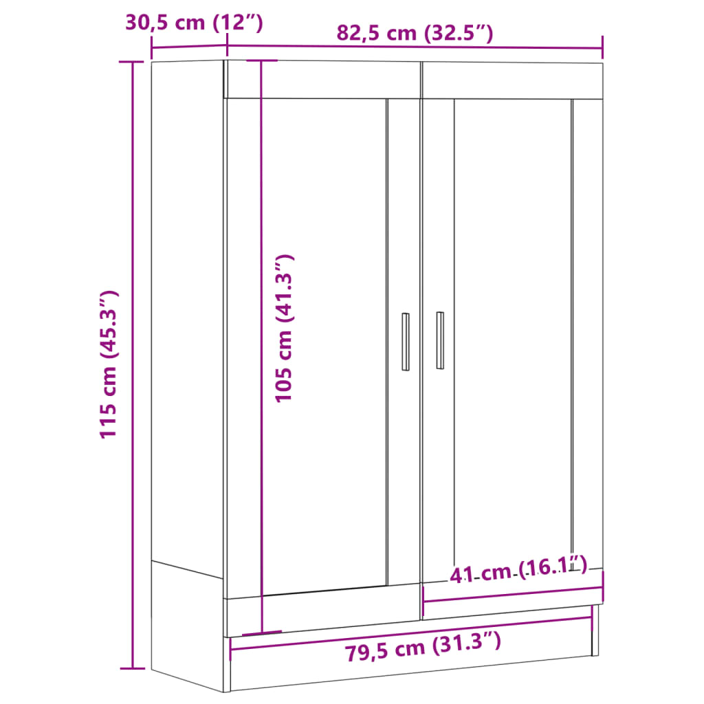 Antik fa színű szerelt fa könyvszekrény 82,5 x 30,5 x 115 cm 11
