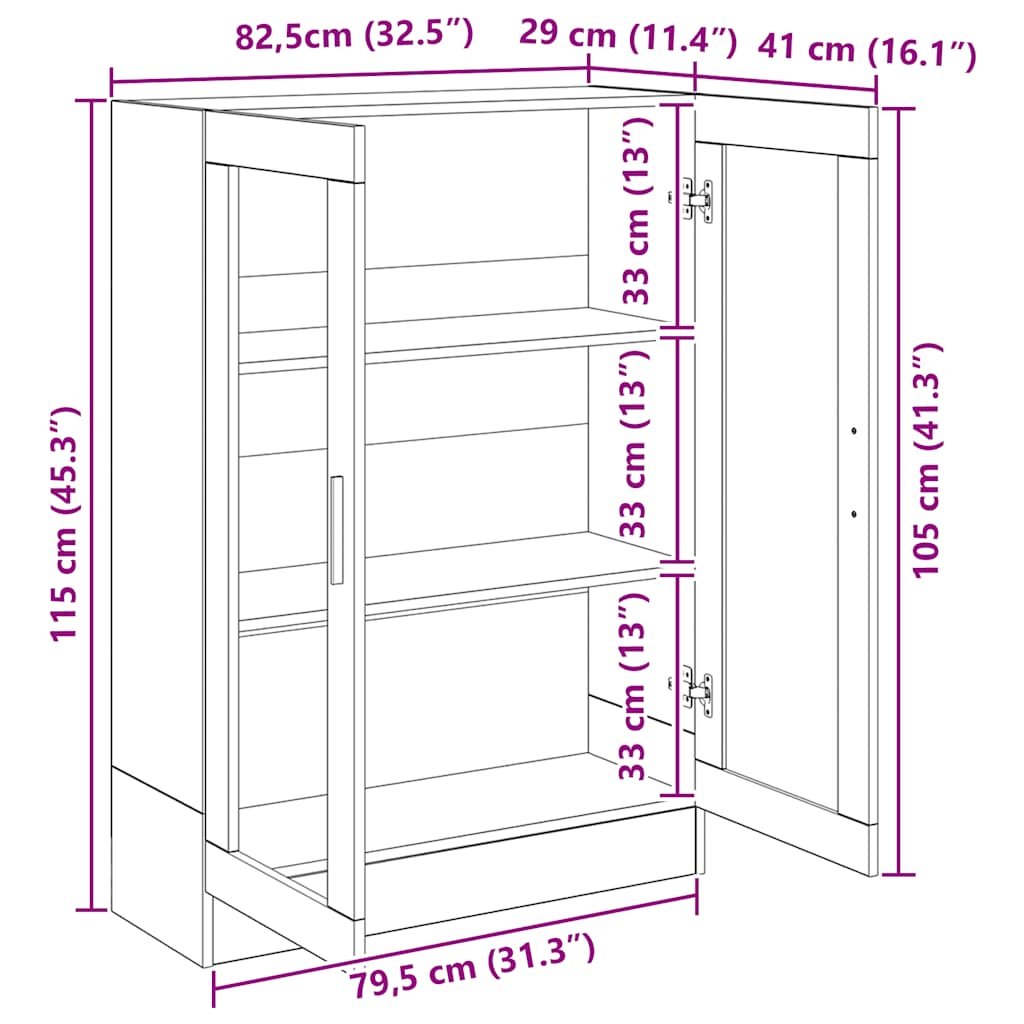 Kézműves tölgy színű szerelt fa könyvszekrény 82,5x30,5x115 cm 12