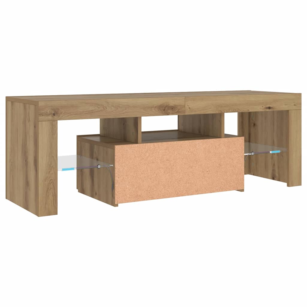 Kézműves tölgy szerelt fa TV-szekrény LED-ekkel 120x36,5x40 cm 9