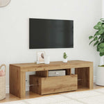 Kézműves tölgy szerelt fa TV-szekrény LED-ekkel 120x36,5x40 cm
