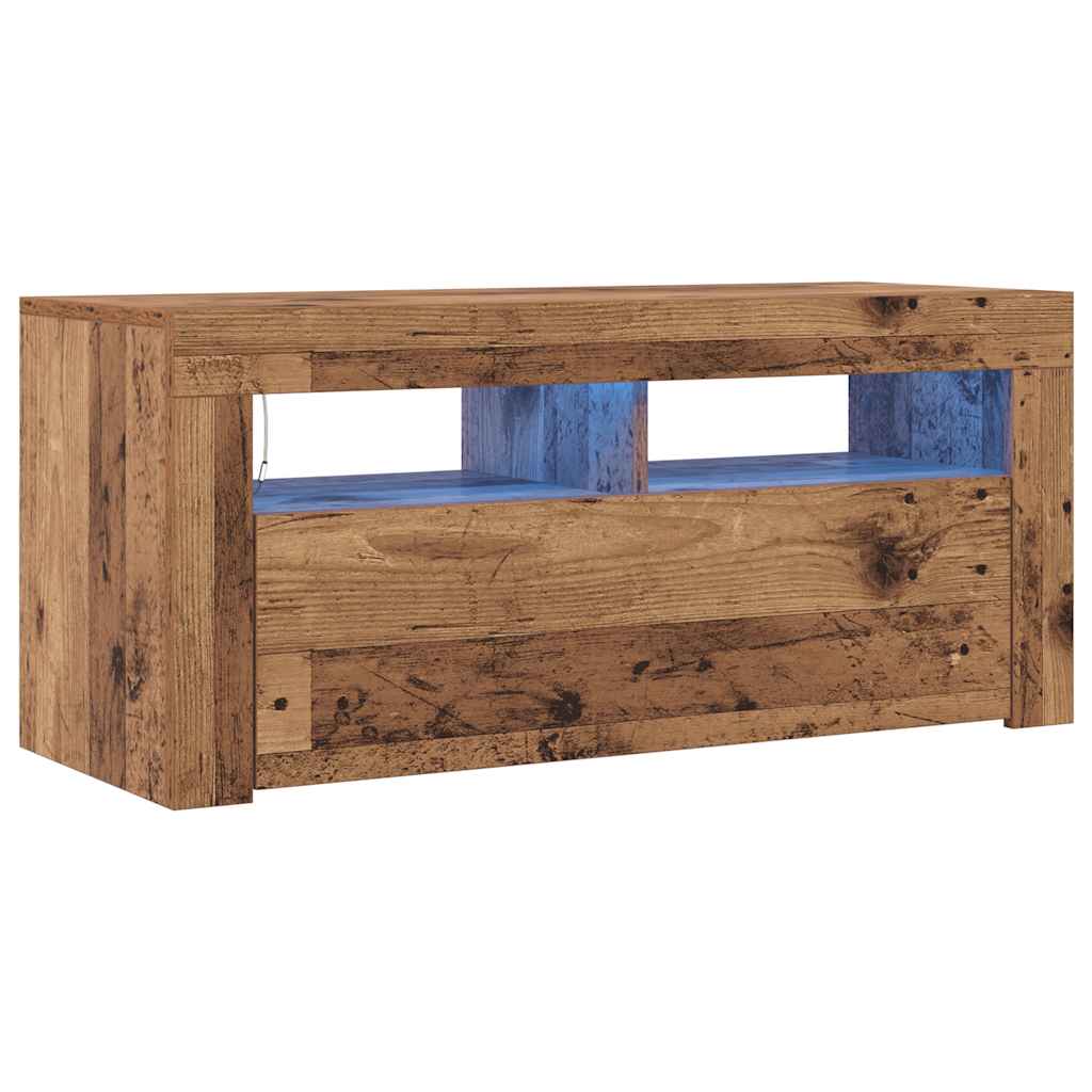 Antik fa színű szerelt fa TV-szekrény LED-ekkel 90x35x40 cm 2