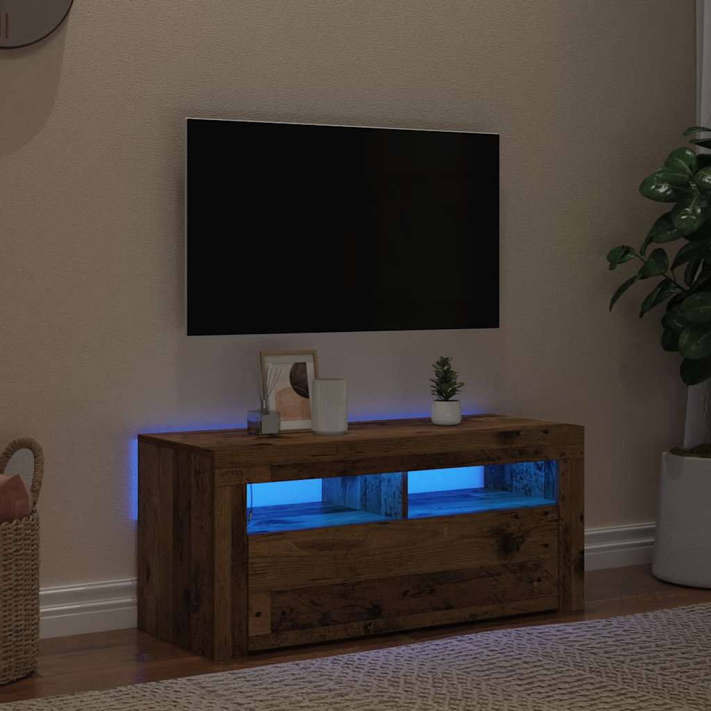 Antik fa színű szerelt fa TV-szekrény LED-ekkel 90x35x40 cm 3
