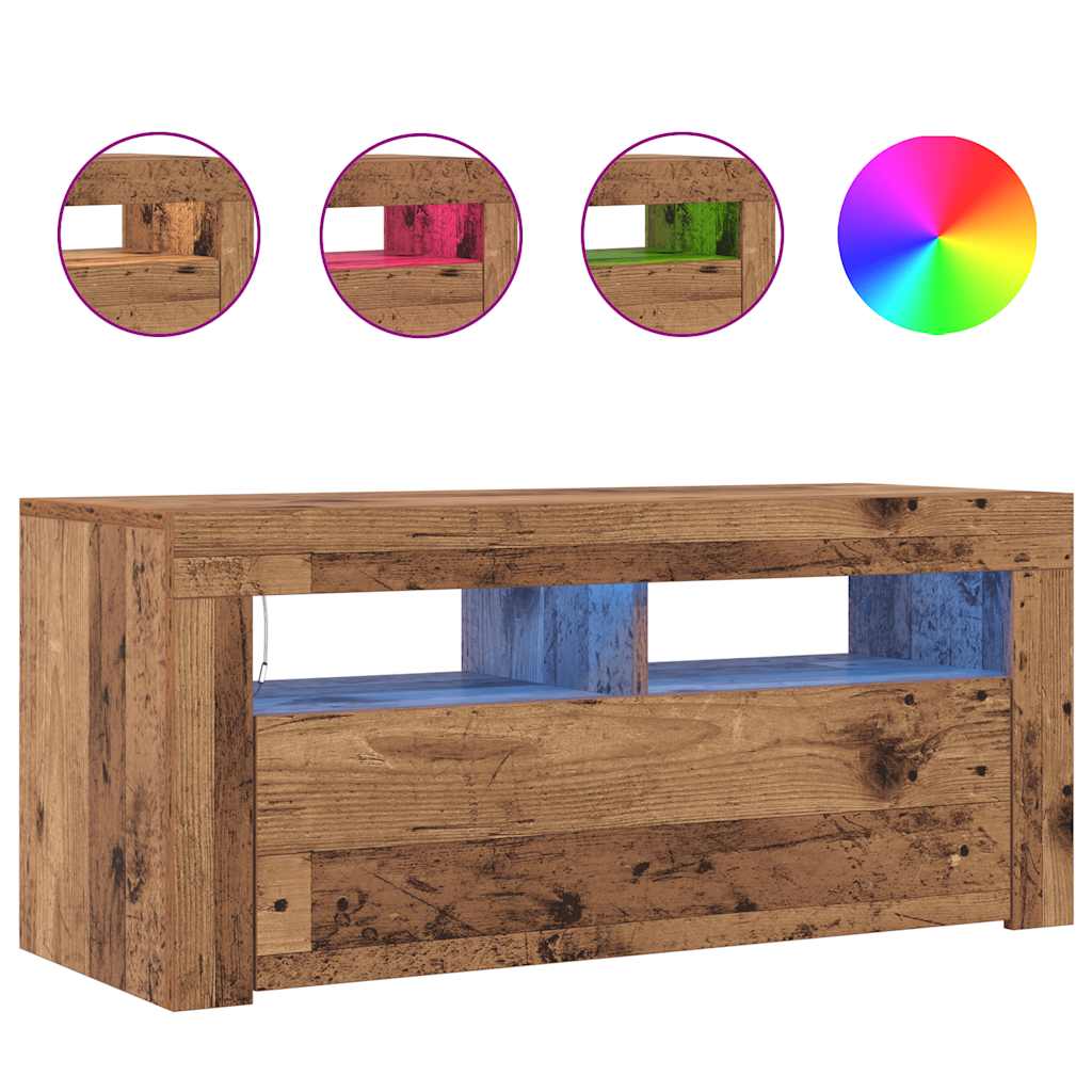 Antik fa színű szerelt fa TV-szekrény LED-ekkel 90x35x40 cm 4