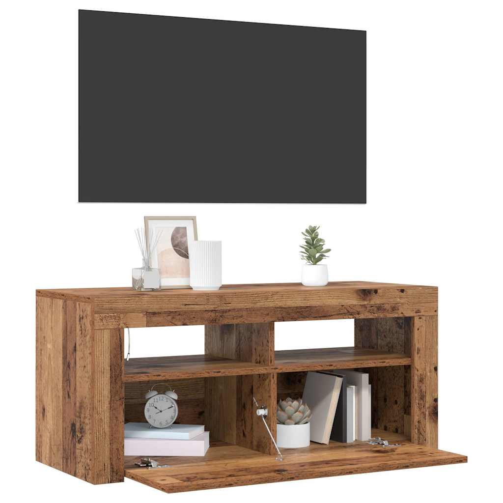 Antik fa színű szerelt fa TV-szekrény LED-ekkel 90x35x40 cm 5