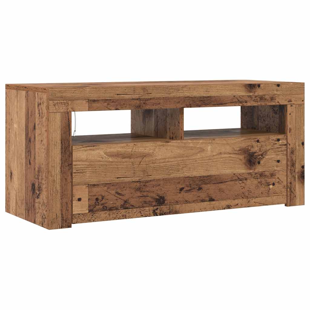 Antik fa színű szerelt fa TV-szekrény LED-ekkel 90x35x40 cm 7