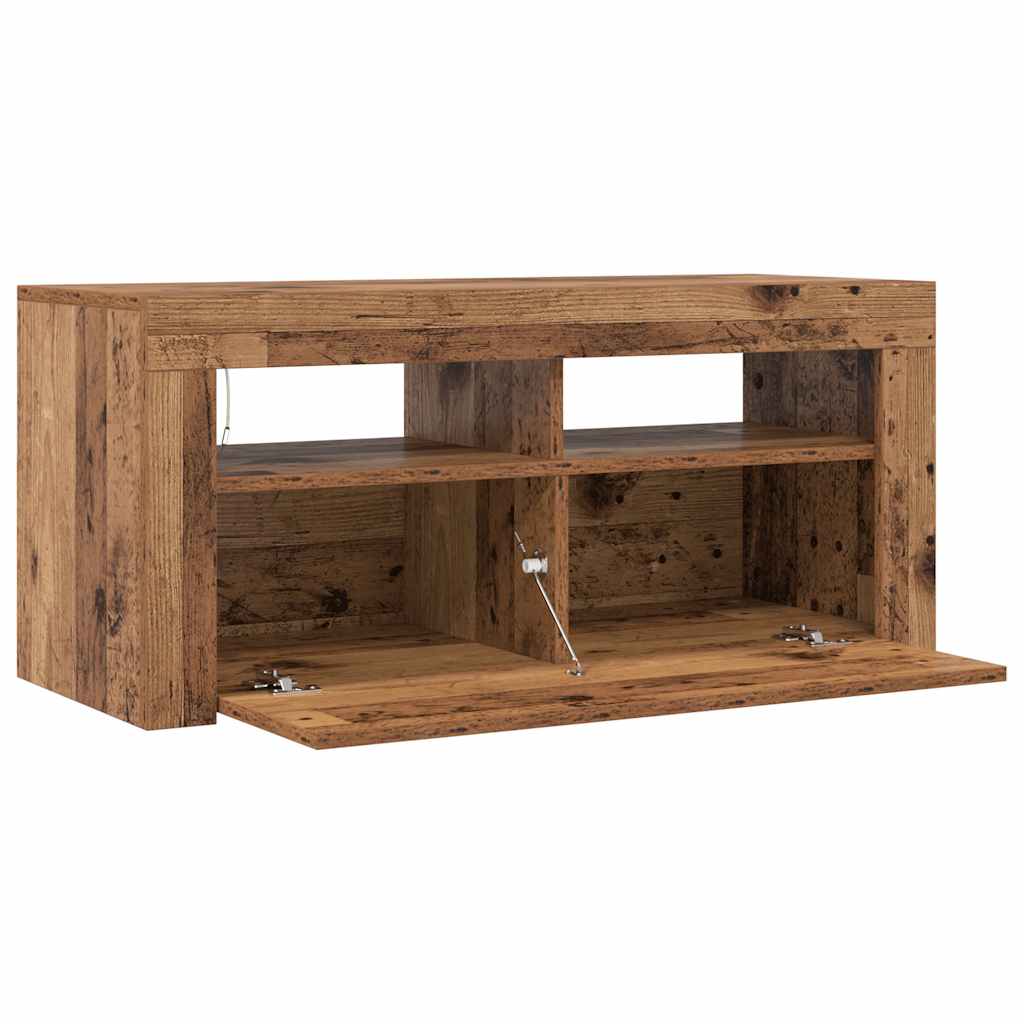 Antik fa színű szerelt fa TV-szekrény LED-ekkel 90x35x40 cm 10