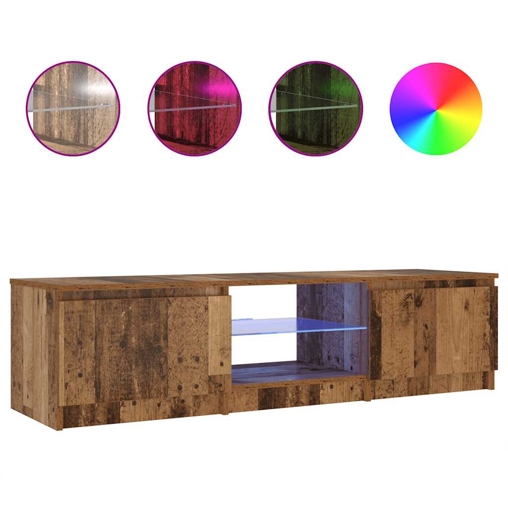 Antik fa színű szerelt fa TV-szekrény LED-ekkel 140x40x36 cm 2