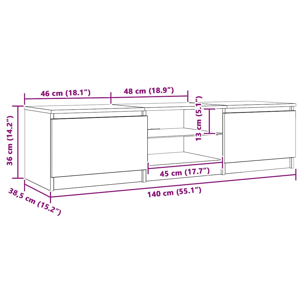 Antik fa színű szerelt fa TV-szekrény LED-ekkel 140x40x36 cm 16