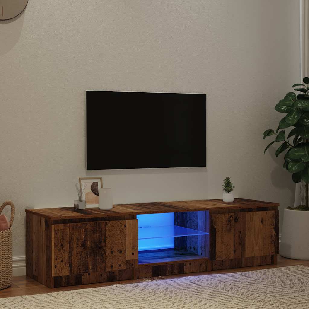 Antik fa színű szerelt fa TV-szekrény LED-ekkel 140x40x36 cm 10