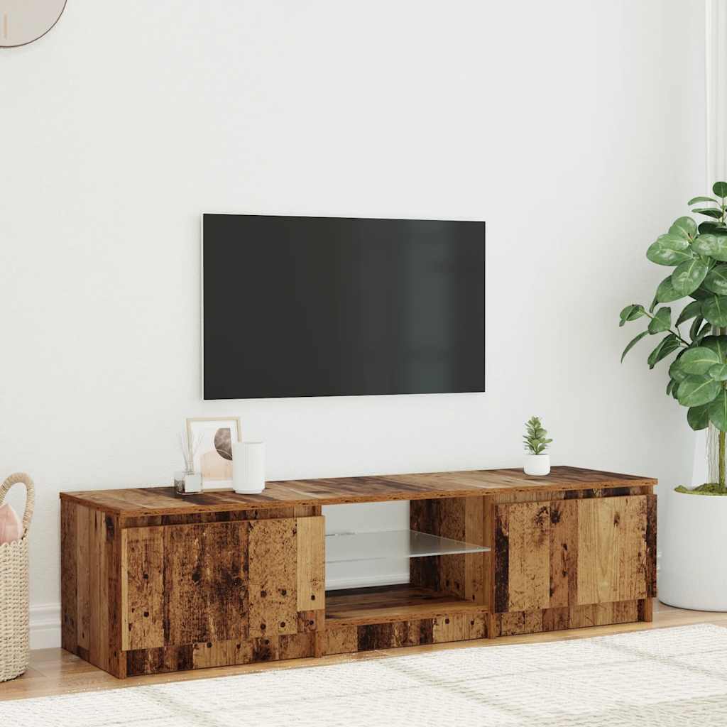Antik fa színű szerelt fa TV-szekrény LED-ekkel 140x40x36 cm