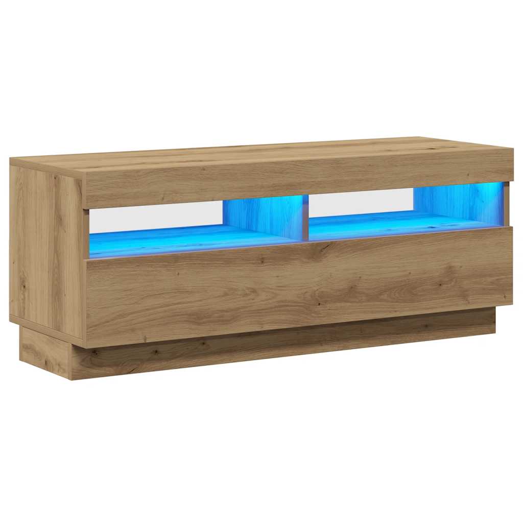 Kézműves tölgy szerelt fa TV-szekrény LED-ekkel 100x35x40 cm 2