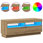 Kézműves tölgy szerelt fa TV-szekrény LED-ekkel 100x35x40 cm 3