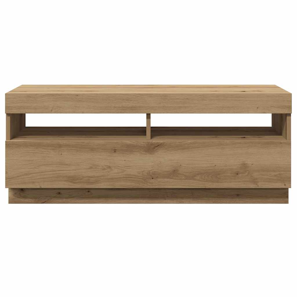 Kézműves tölgy szerelt fa TV-szekrény LED-ekkel 100x35x40 cm 6