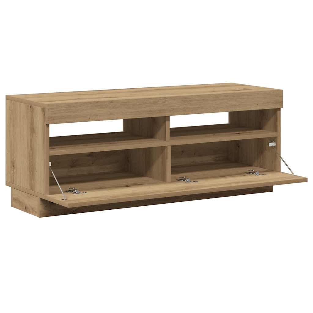 Kézműves tölgy szerelt fa TV-szekrény LED-ekkel 100x35x40 cm 7