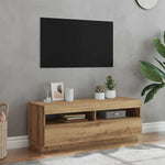 Kézműves tölgy szerelt fa TV-szekrény LED-ekkel 100x35x40 cm