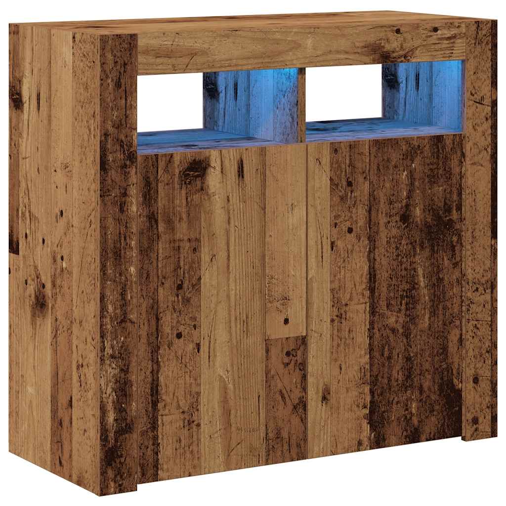Antik fa színű szerelt fa tálalószekrény LED-ekkel 80x35x75 cm 2