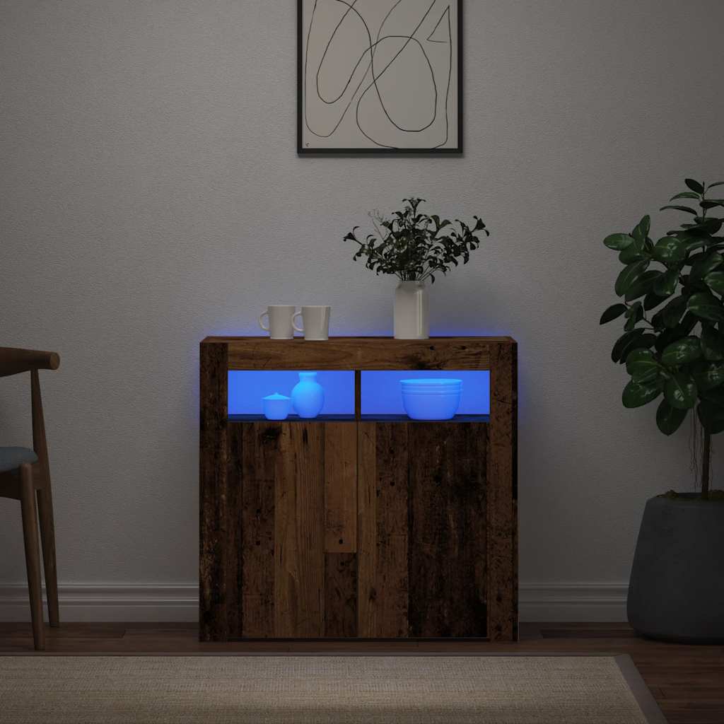 Antik fa színű szerelt fa tálalószekrény LED-ekkel 80x35x75 cm 3