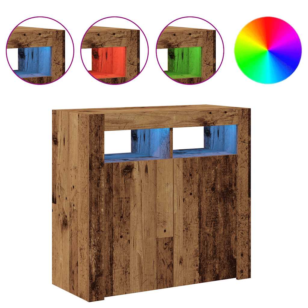 Antik fa színű szerelt fa tálalószekrény LED-ekkel 80x35x75 cm 4