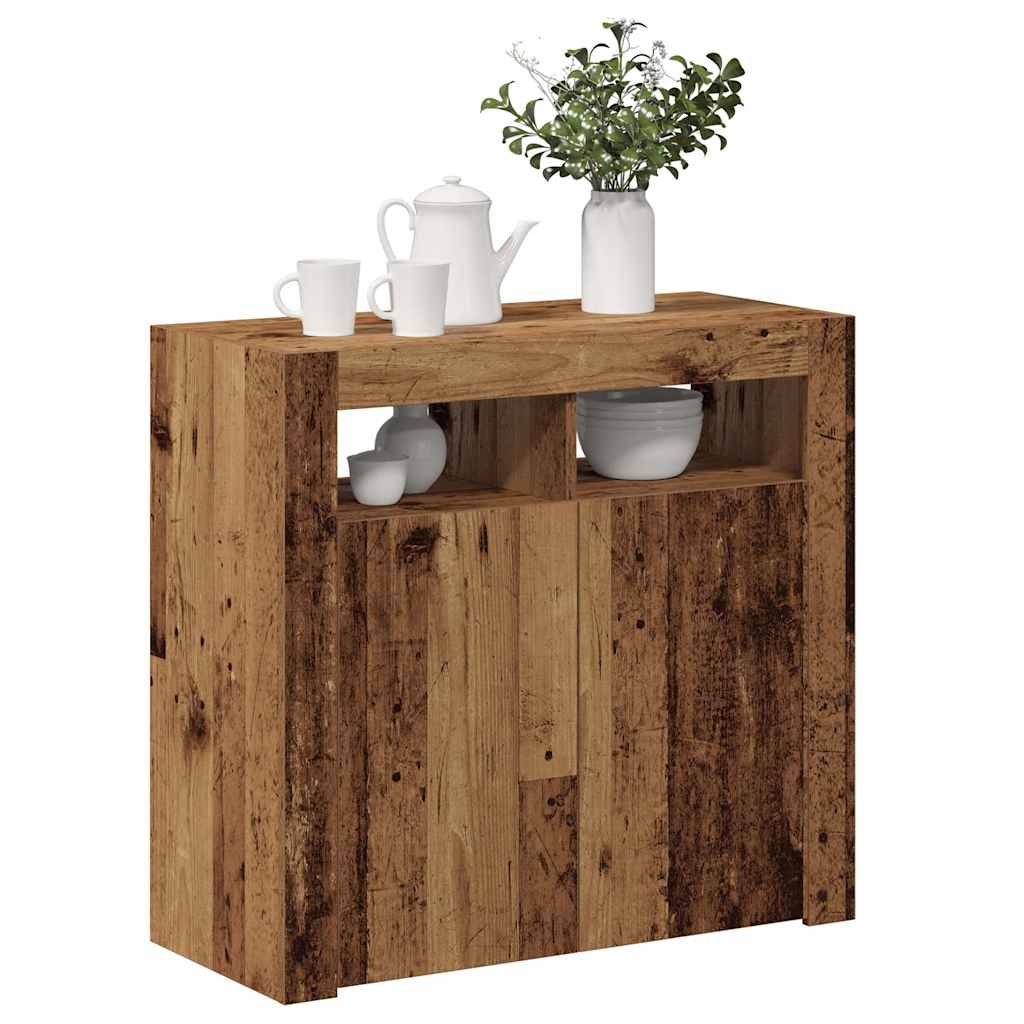 Antik fa színű szerelt fa tálalószekrény LED-ekkel 80x35x75 cm 5