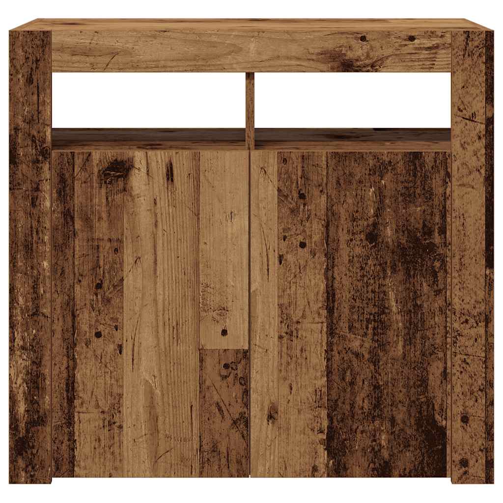 Antik fa színű szerelt fa tálalószekrény LED-ekkel 80x35x75 cm 6