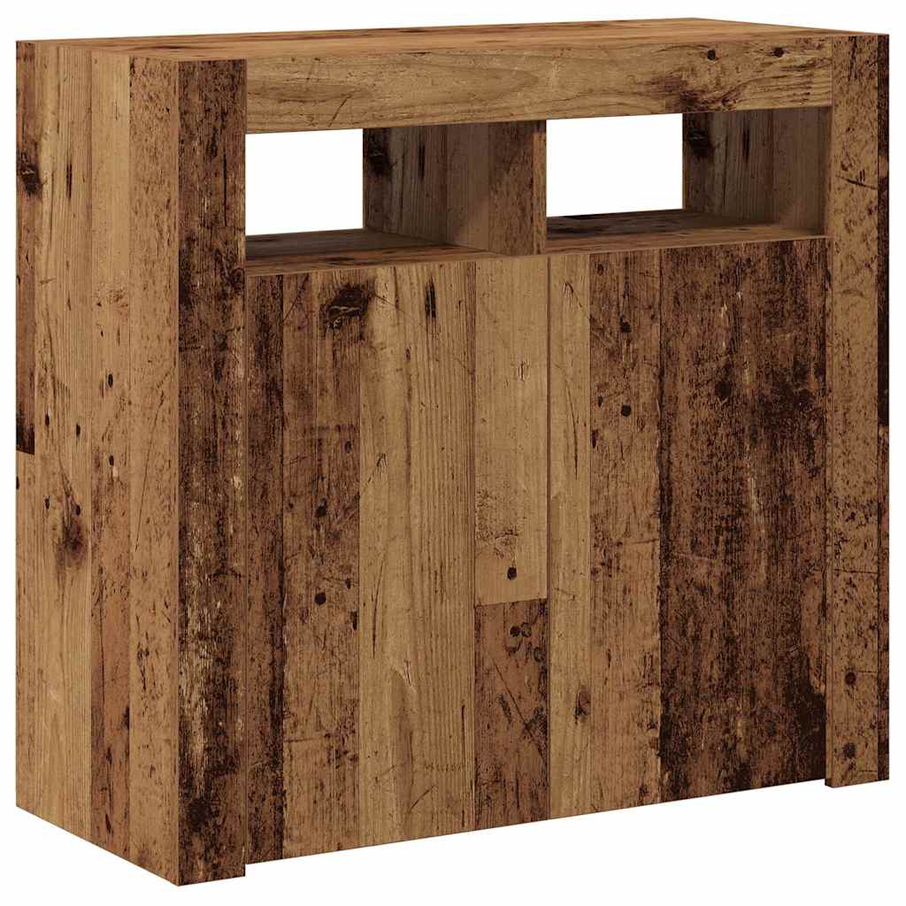 Antik fa színű szerelt fa tálalószekrény LED-ekkel 80x35x75 cm 7