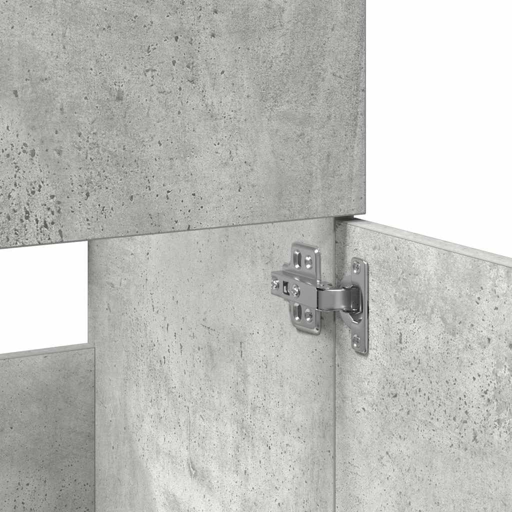 Betonszürke szerelt fa fürdőszobaszekrény tükörrel 8
