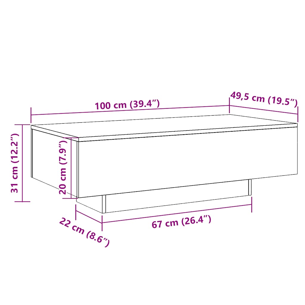 Antik fa színű szerelt fa dohányzóasztal 100x49,5x31 cm 10
