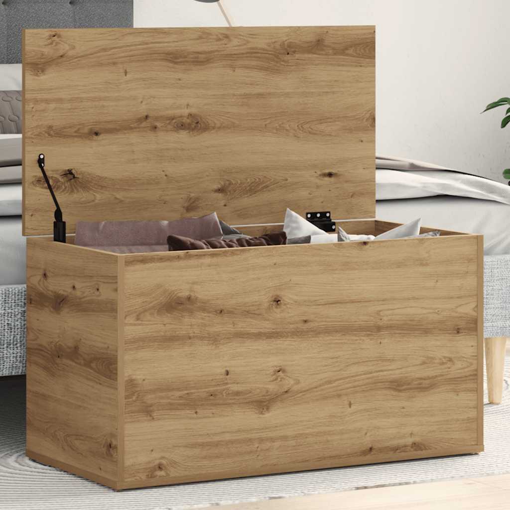 Kézműves tölgy színű szerelt fa tárolóláda 84 x 42 x 46 cm 3