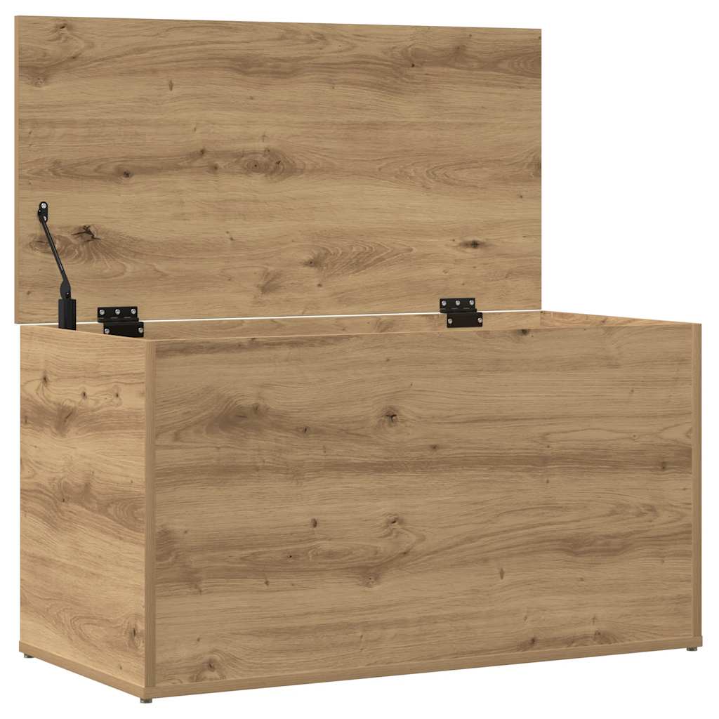 Kézműves tölgy színű szerelt fa tárolóláda 84 x 42 x 46 cm 7