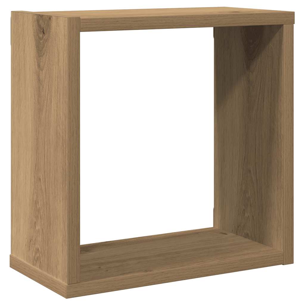 6 db kézműves tölgyszínű szerelt fa fali kockapolc 30x15x30 cm 4