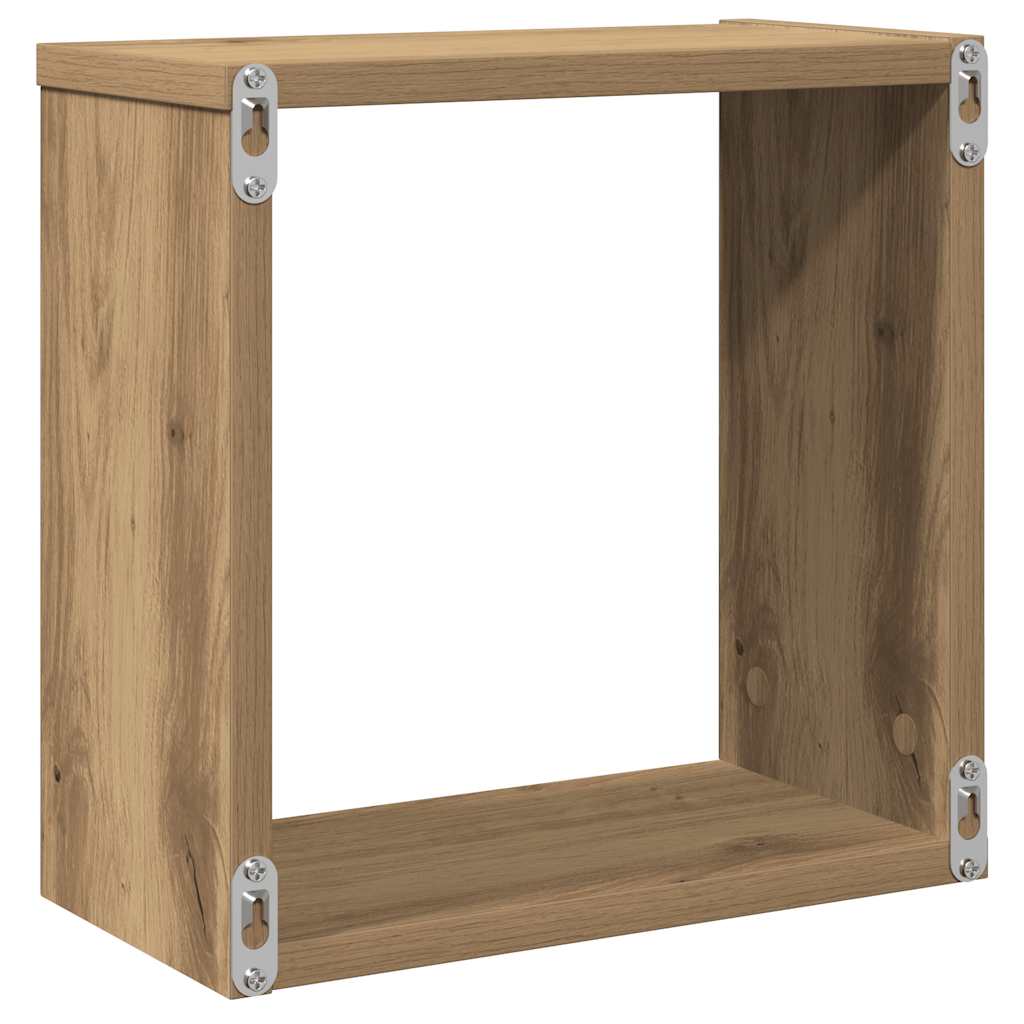 6 db kézműves tölgyszínű szerelt fa fali kockapolc 30x15x30 cm 7