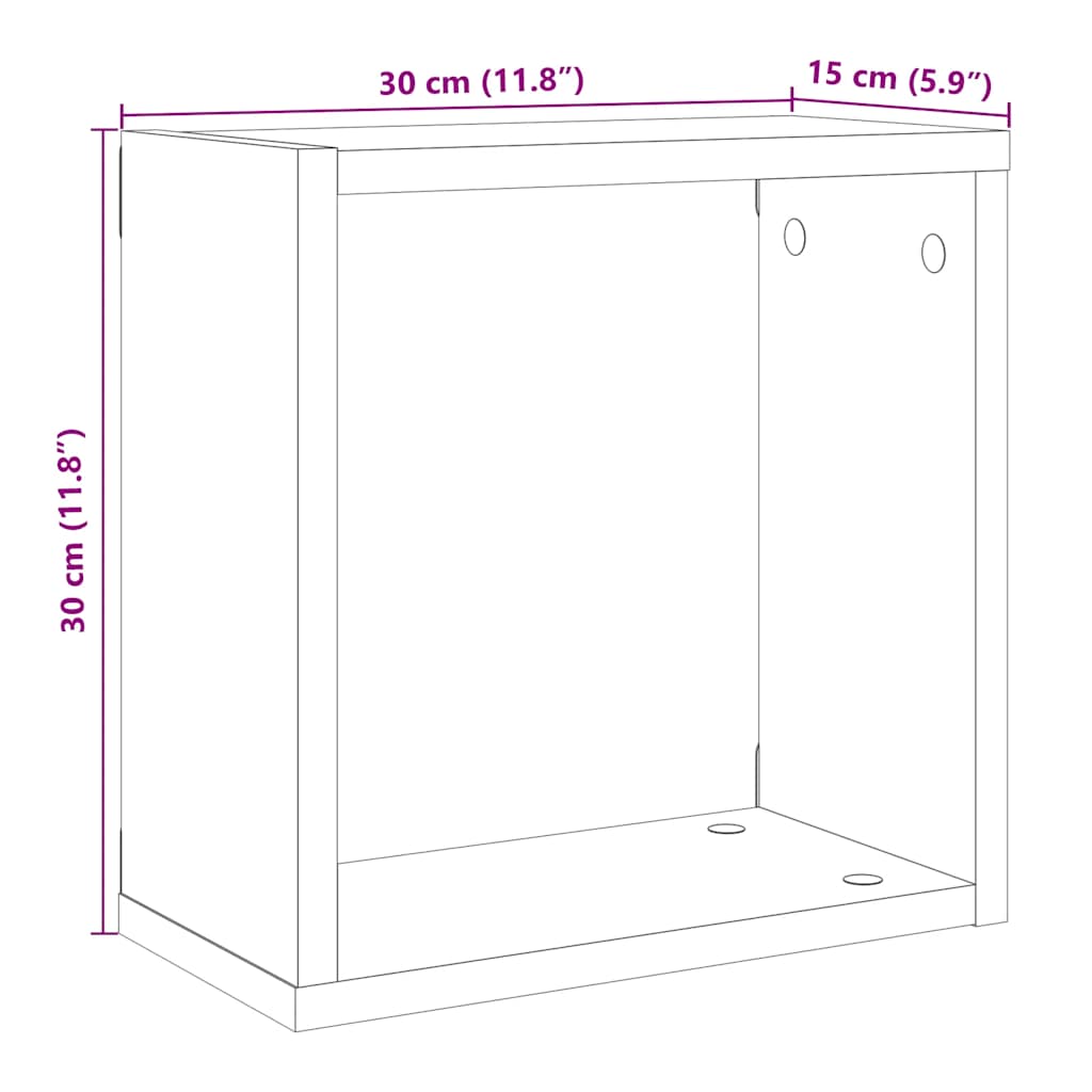 6 db kézműves tölgyszínű szerelt fa fali kockapolc 30x15x30 cm 10