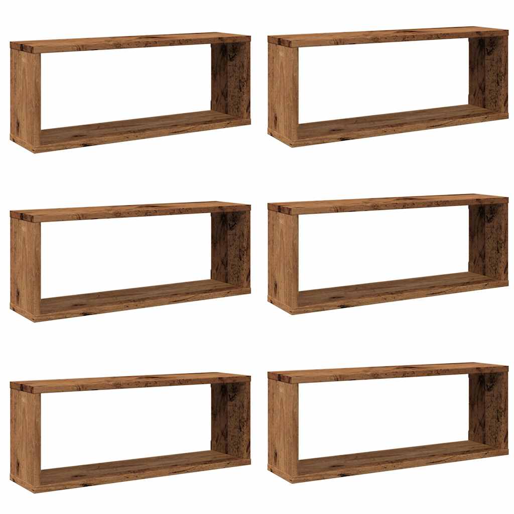 6 db antik fa színű szerelt fa fali kockapolc 60 x 15 x 23 cm 2