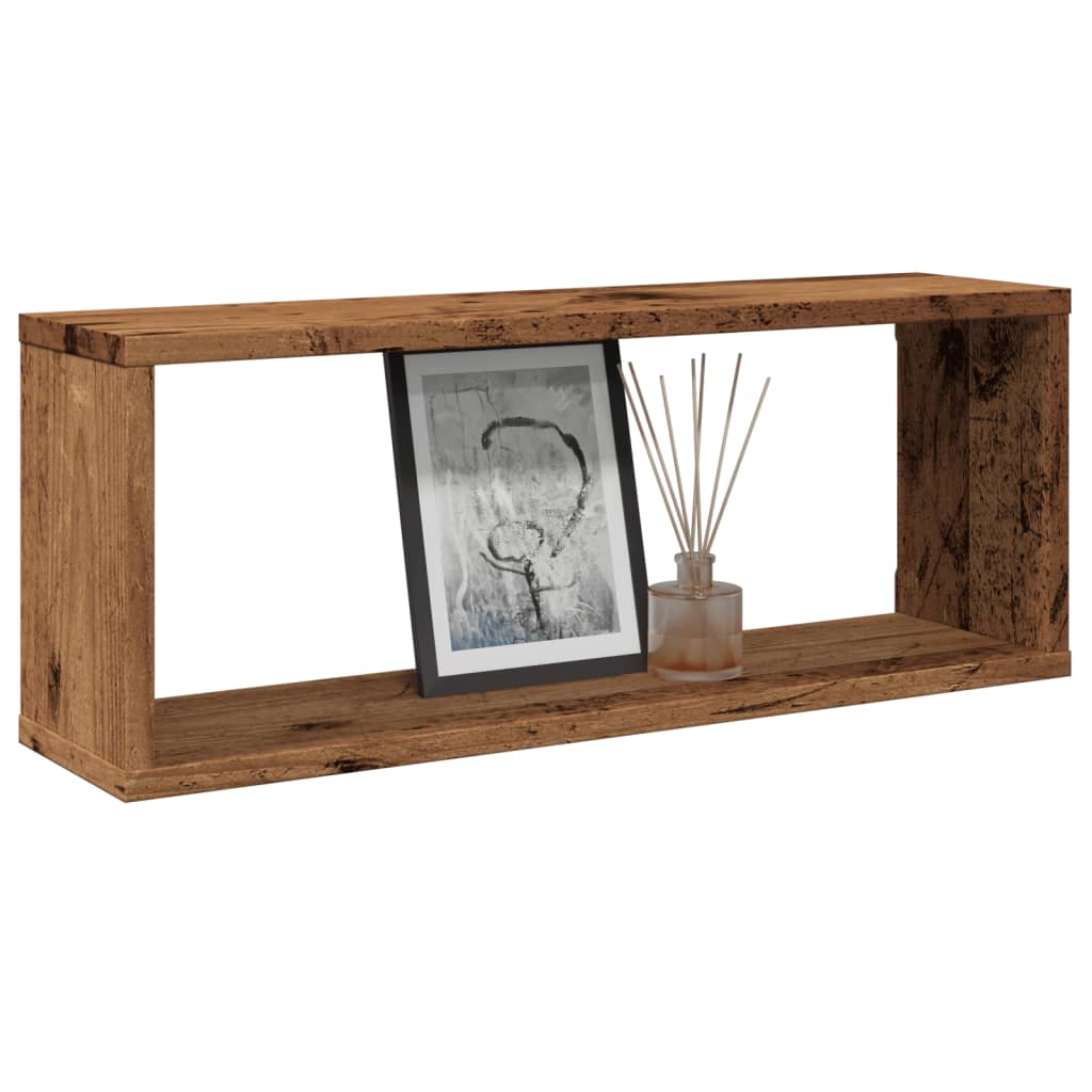 6 db antik fa színű szerelt fa fali kockapolc 60 x 15 x 23 cm