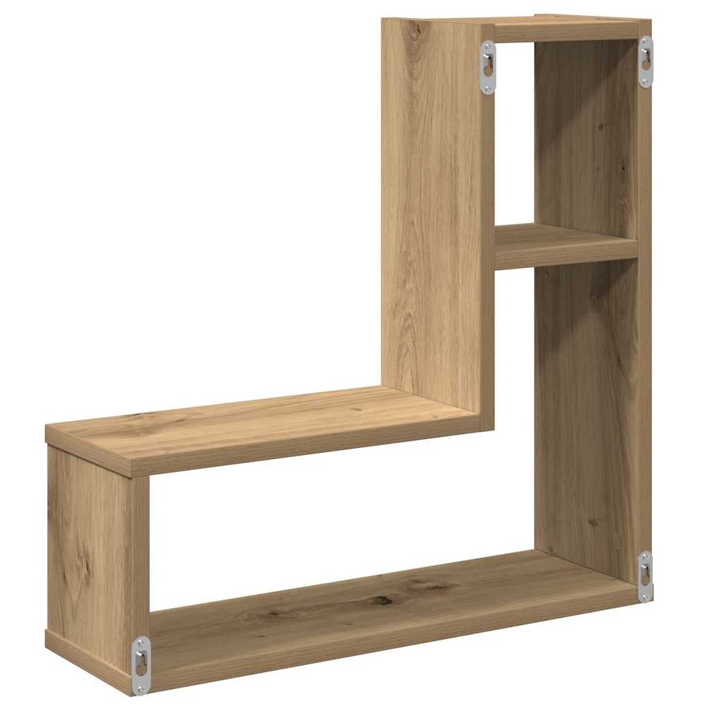 2 db kézműves tölgyszínű szerelt fa fali kockapolc 50x15x50 cm 7