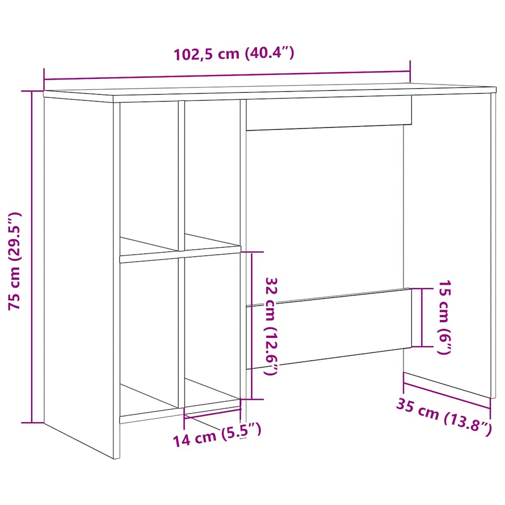 Antik fa színű szerelt fa íróasztal 102,5 x 35 x 75 cm 9