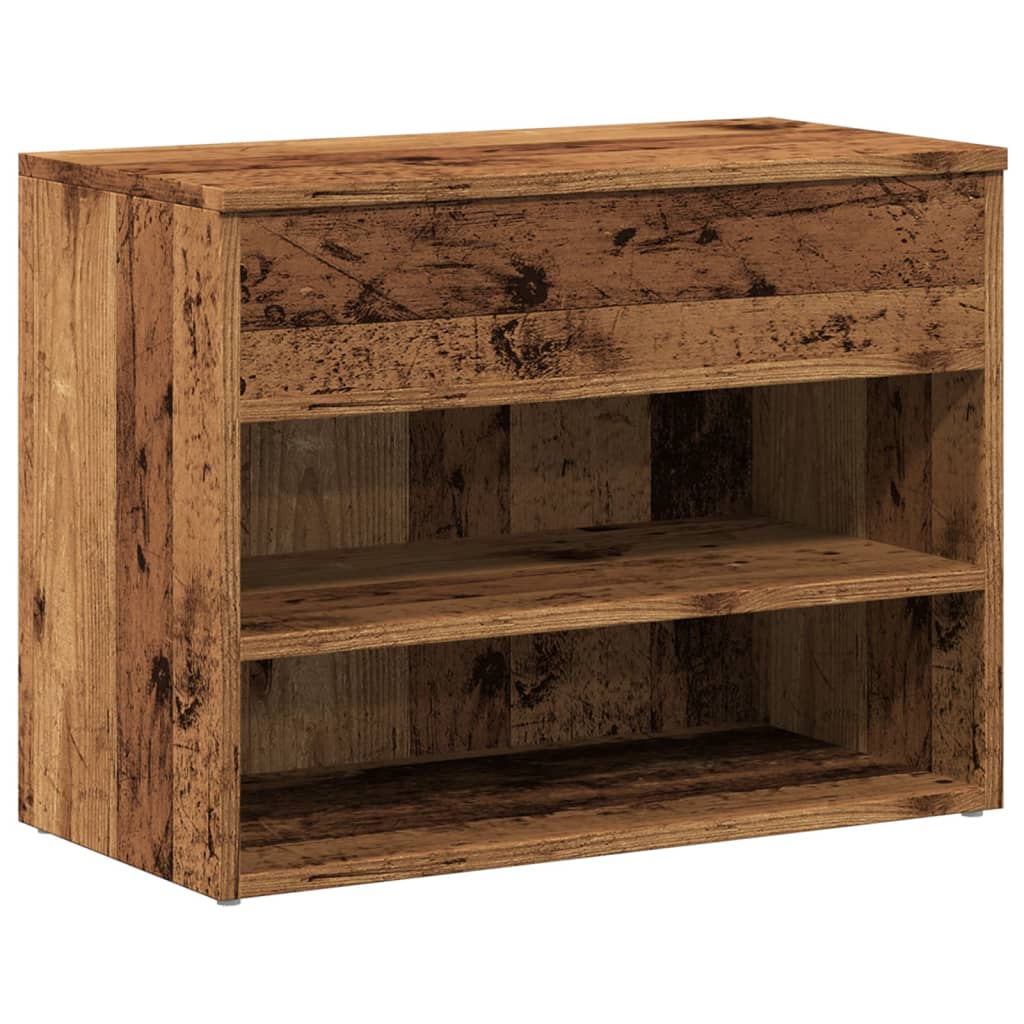 Antik fa színű szerelt fa cipőtároló pad 60 x 30 x 45 cm 2