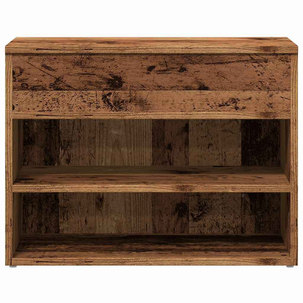 Antik fa színű szerelt fa cipőtároló pad 60 x 30 x 45 cm 4
