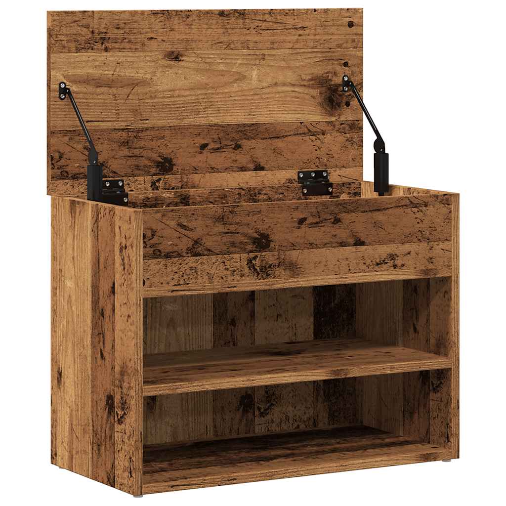 Antik fa színű szerelt fa cipőtároló pad 60 x 30 x 45 cm 8