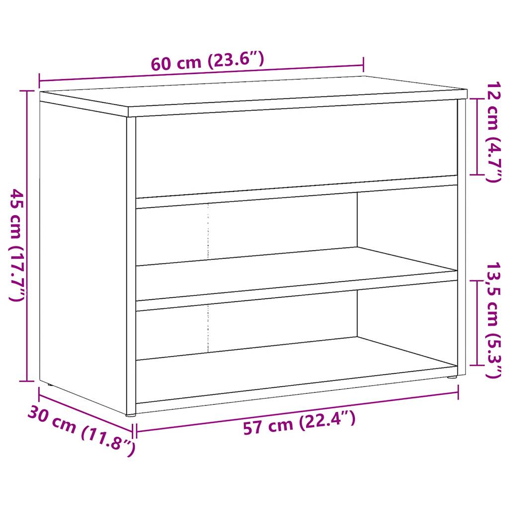 Antik fa színű szerelt fa cipőtároló pad 60 x 30 x 45 cm 10