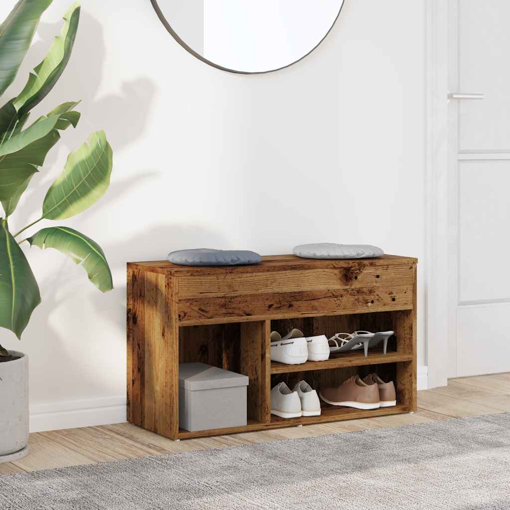 Antik fa színű szerelt fa cipőtároló pad 80 x 30 x 45 cm 3