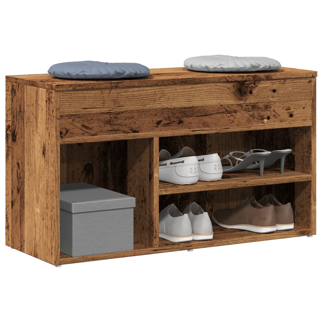 Antik fa színű szerelt fa cipőtároló pad 80 x 30 x 45 cm