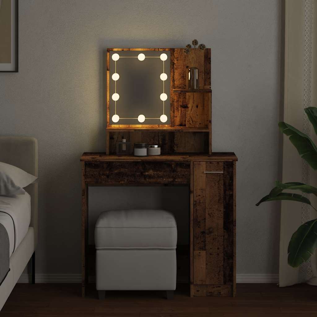 Antik fa színű LED.es fésülködőasztal 86,5 x 35 x 136 cm 3