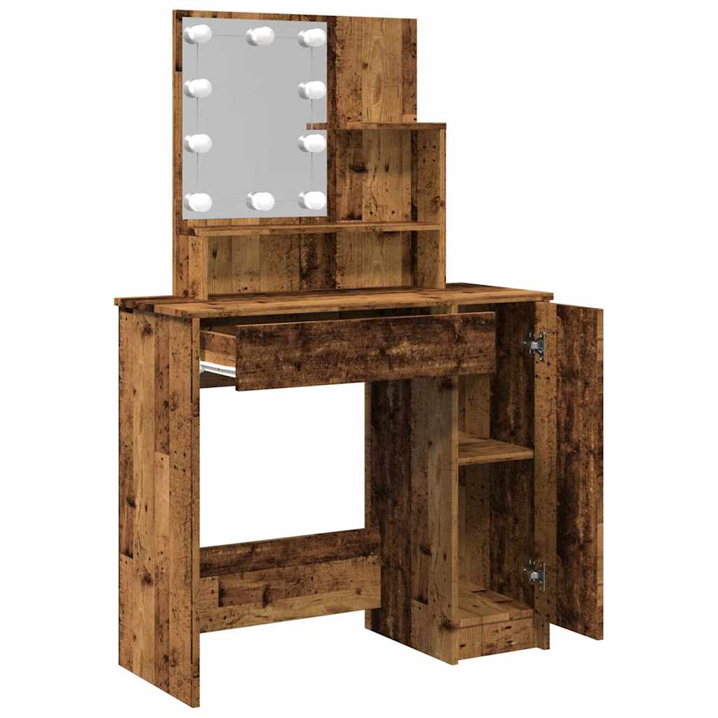 Antik fa színű LED.es fésülködőasztal 86,5 x 35 x 136 cm 9