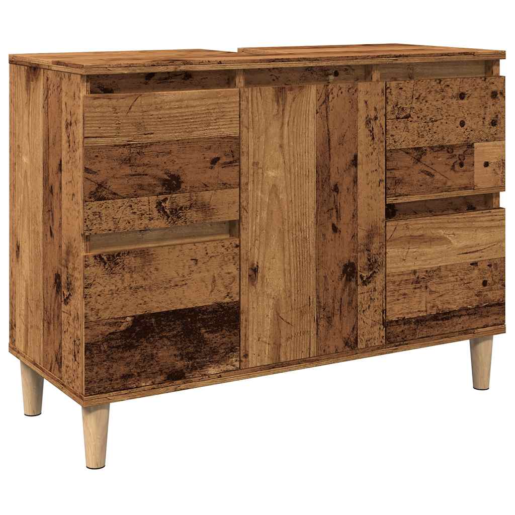 Antik fa színű szerelt fa mosdószekrény 80 x 33 x 60 cm 2