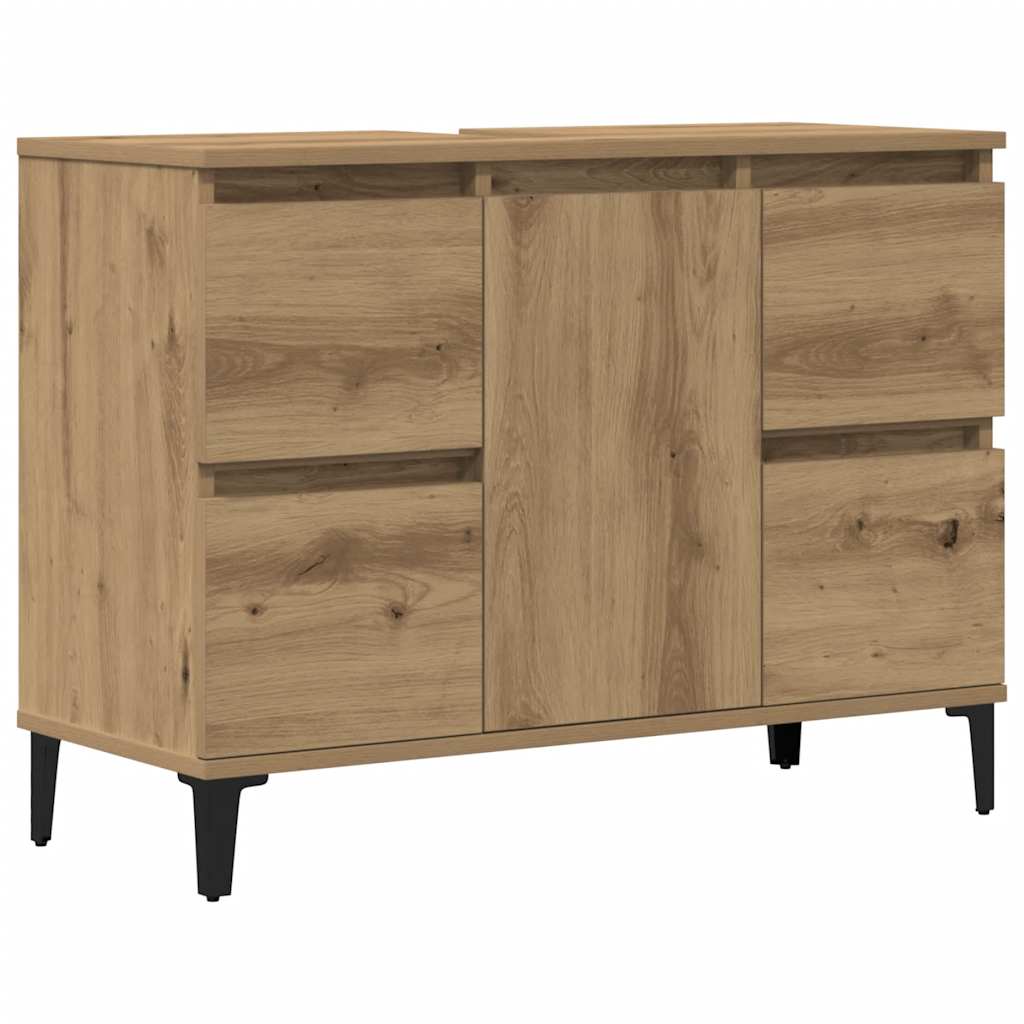 Kézműves tölgy színű szerelt fa mosdószekrény 80 x 33 x 60 cm 2