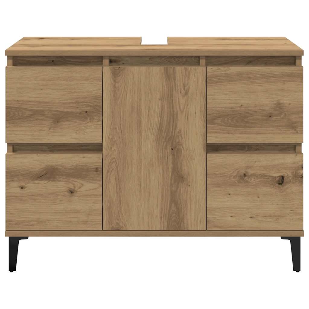 Kézműves tölgy színű szerelt fa mosdószekrény 80 x 33 x 60 cm 4