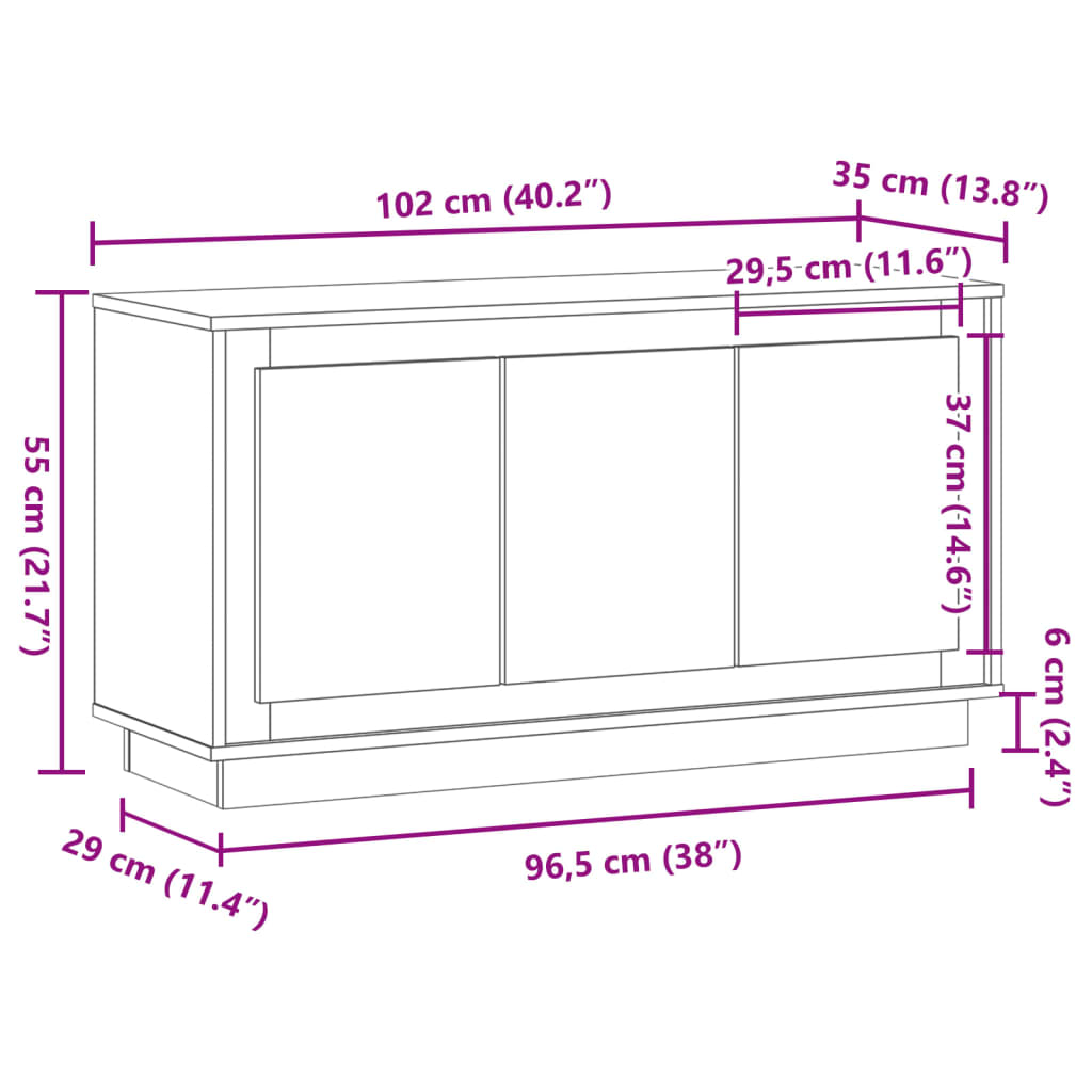 Antik fa színű szerelt fa tálalószekrény 102 x 35 x 55 cm 9