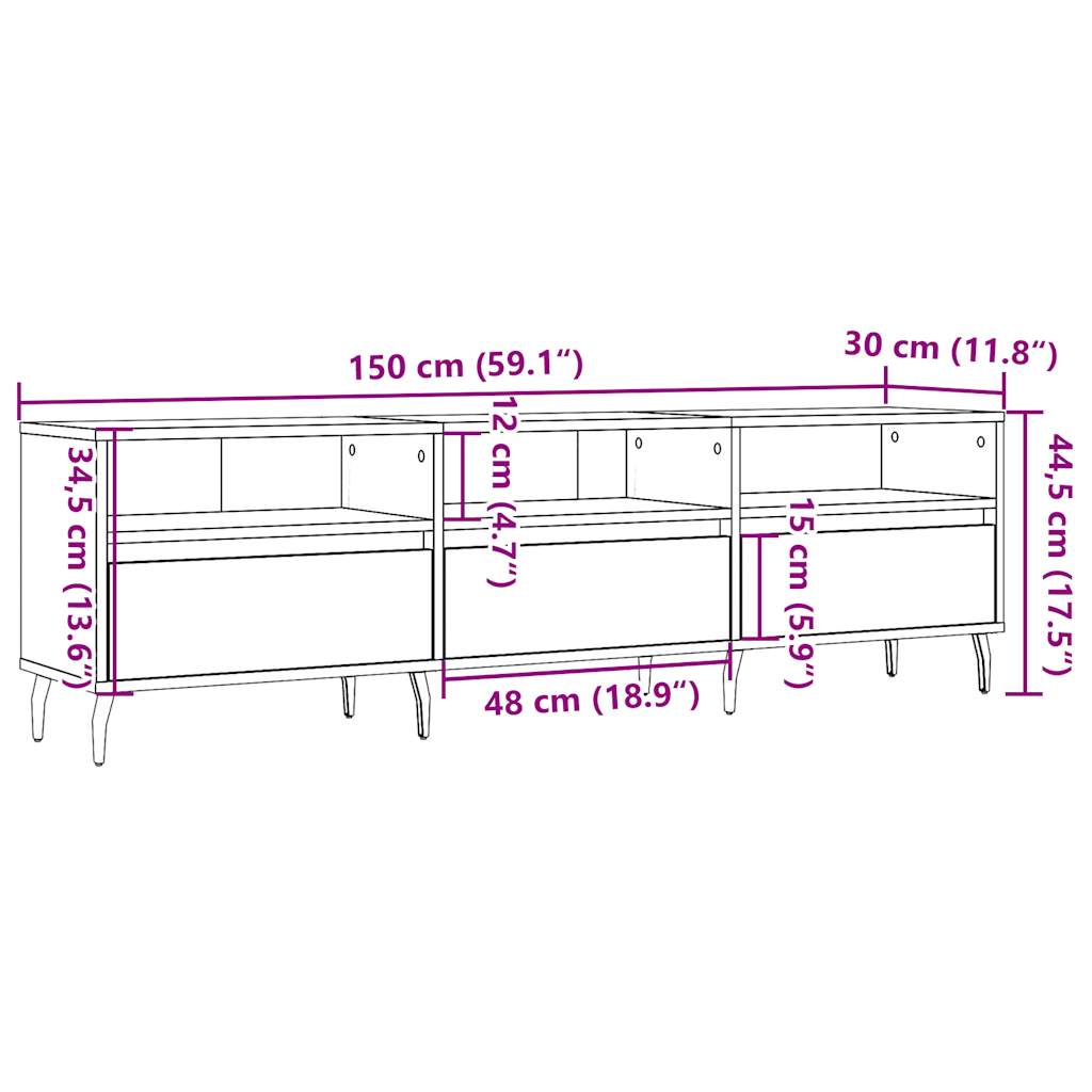 Antik fa színű szerelt fa TV-szekrény 150 x 30 x 44,5 cm 10