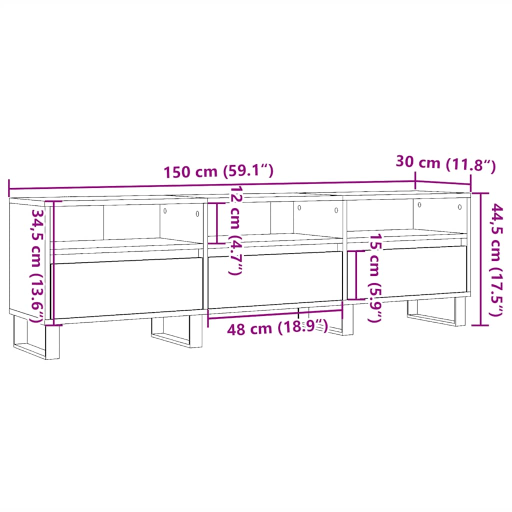 Antik fa színű szerelt fa TV-szekrény 150 x 30 x 44,5 cm 10